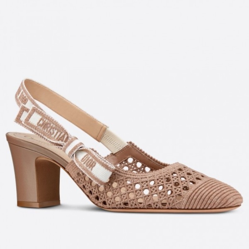 Dior & Moi Slingback Pumps In Beige Cannage Mesh
